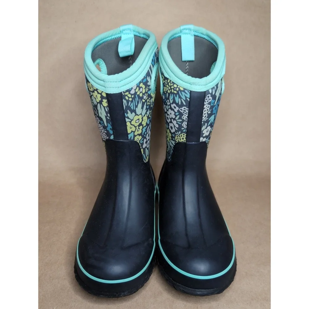 Bogs Youth 2 Classic Pull On Snow Boots Winter Blue Flowers Waterproof Girls